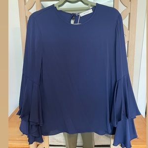 Milly Navy Silk Bell Sleeve Blouse